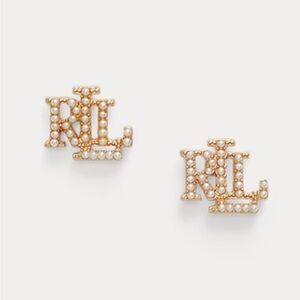 Lauren Ralph Lauren Faux Pearl Logo Stud Earrings, Gold